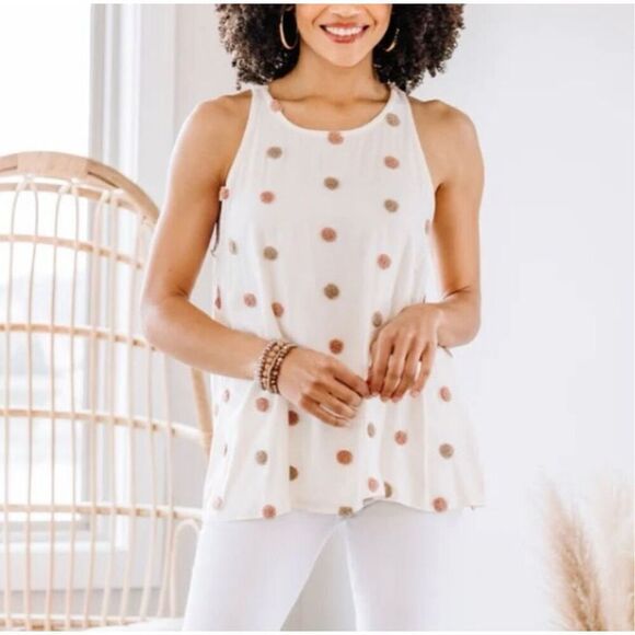 Womens Anthropologie Mine Oatmeal & Taupe Textured Polka-Dot Tank Top - Sz S - Picture 1 of 3